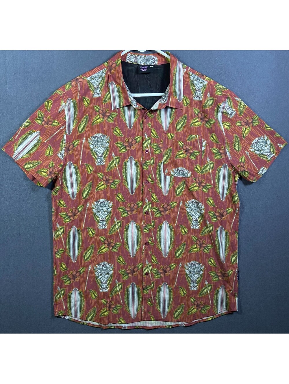 Psycho Tuna Tiki Bar Surfboards Sandbar Men XXL Vented Fishing Hawaiian Shirt